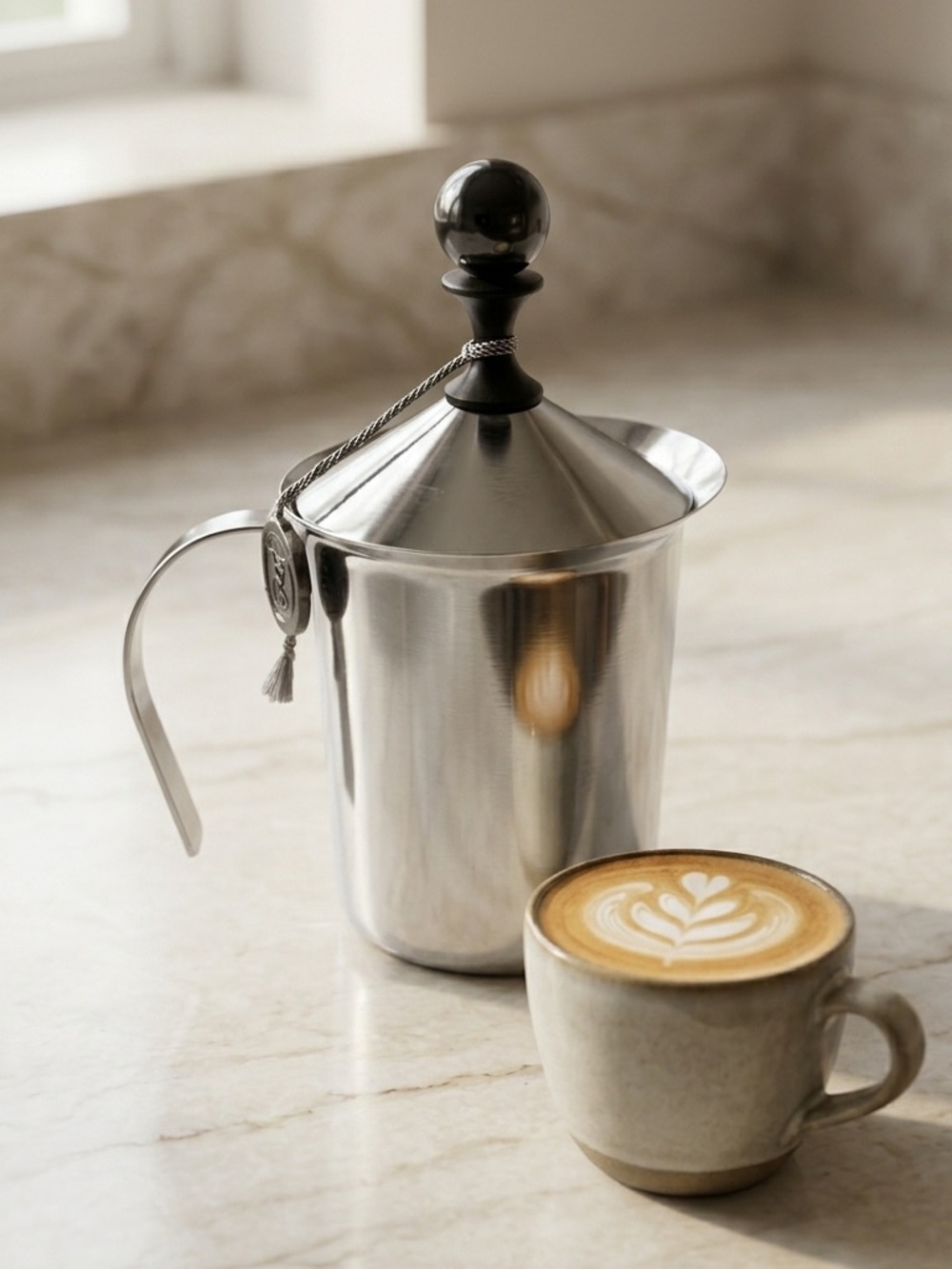 Epicure Selections Stainless Steel Manual Milk Frother & Creamer Pitcher